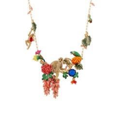 Jungle Tropicale Monkeys And Parrot In A Jungle Garden Necklace | ADJT3011 - Les Nereides
