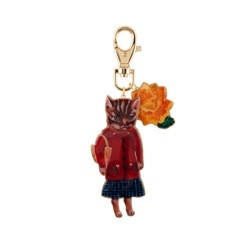 Key N2X Nathalie Lete Cat Weared Coat With Flowers Keyring | ADNL9021 - Les Nereides