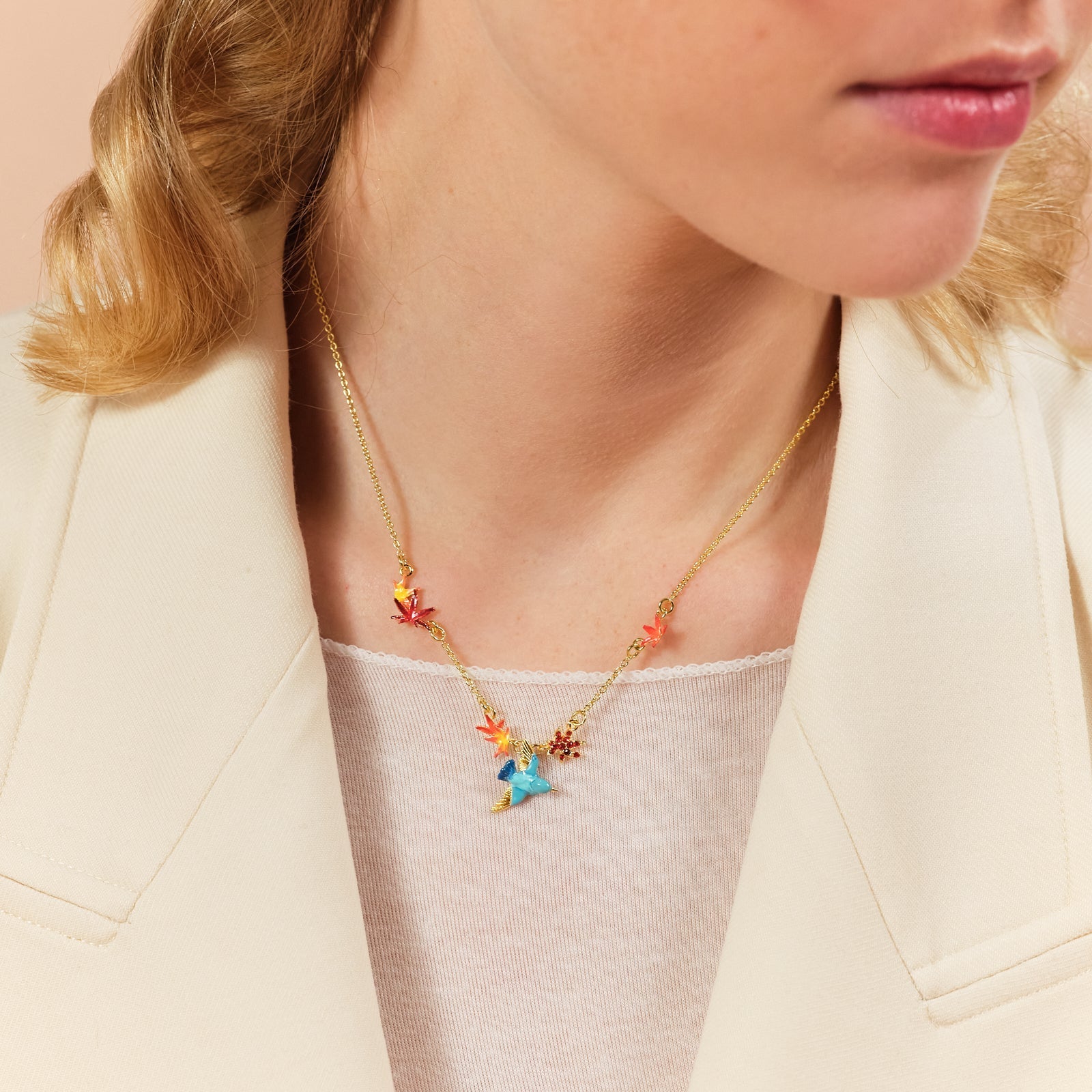 Kingfisher And Maple Leaf Statement Necklace | ASPL3031 - Les Nereides