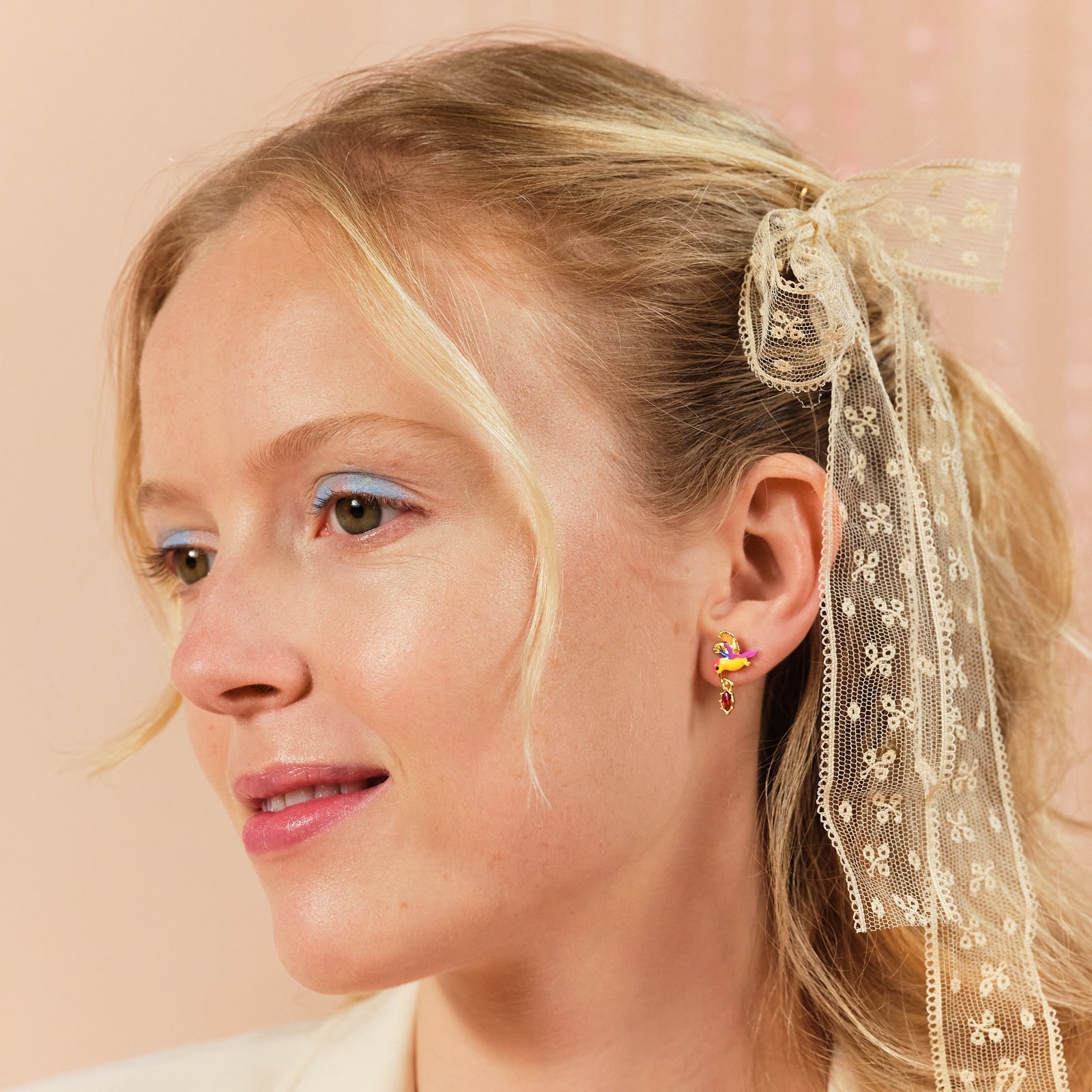 Kingfisher And Red Stone Earrings | ASPL1031 - Les Nereides