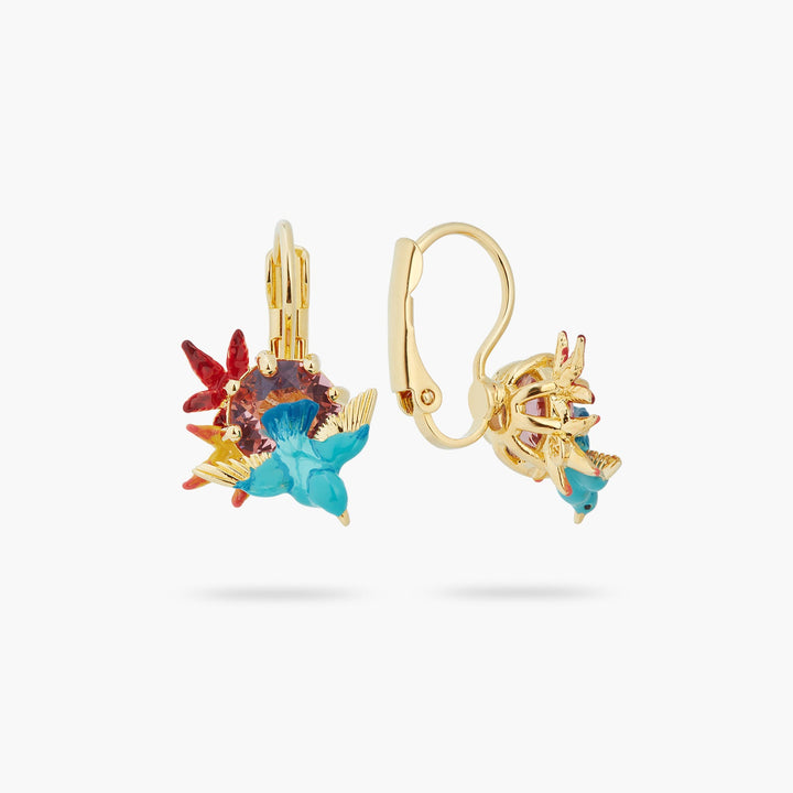Kingfisher, Maple Leaf And Round Stone Earrings | ASPL1051 - Les Nereides