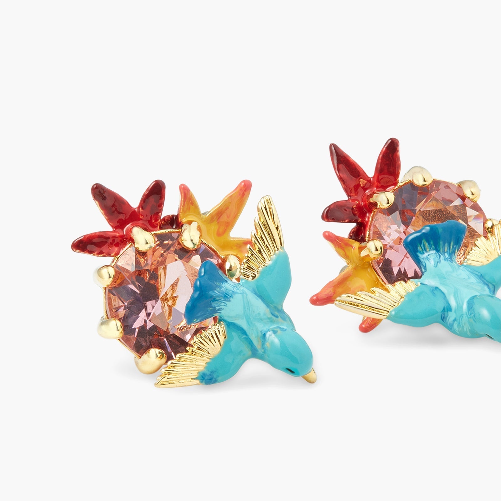 Kingfisher, Maple Leaf And Round Stone Earrings | ASPL1051 - Les Nereides