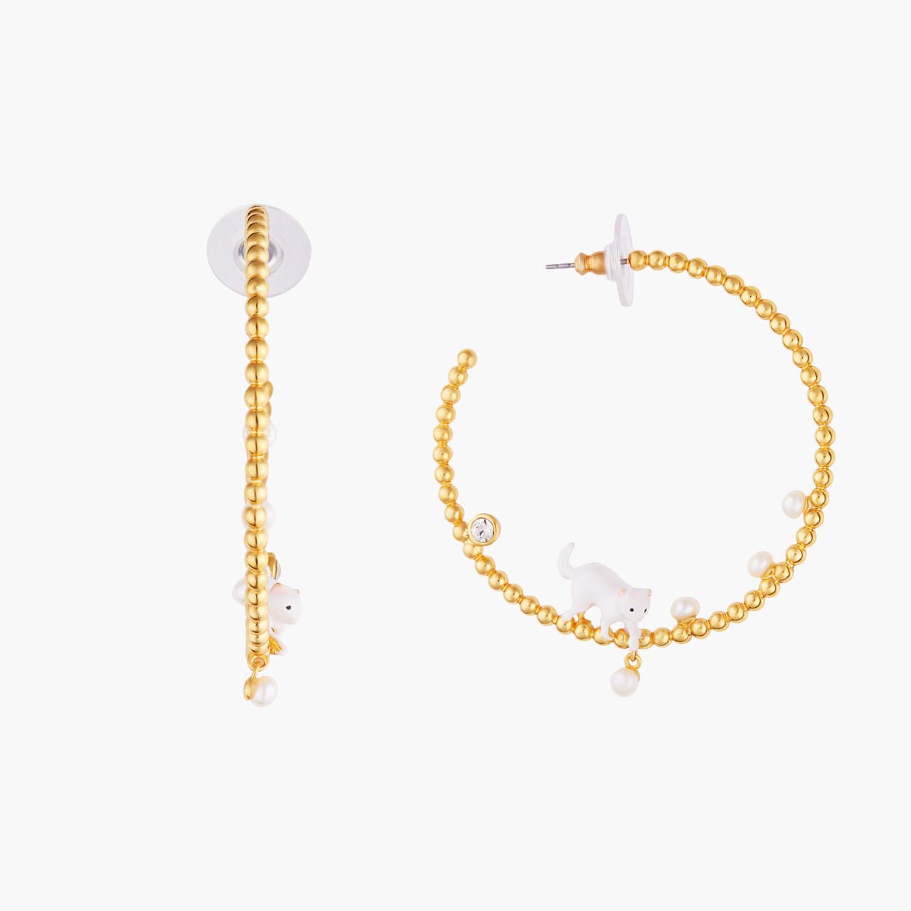 Kitty And Pearl Creoles Earrings | AMLA1051 - Les Nereides