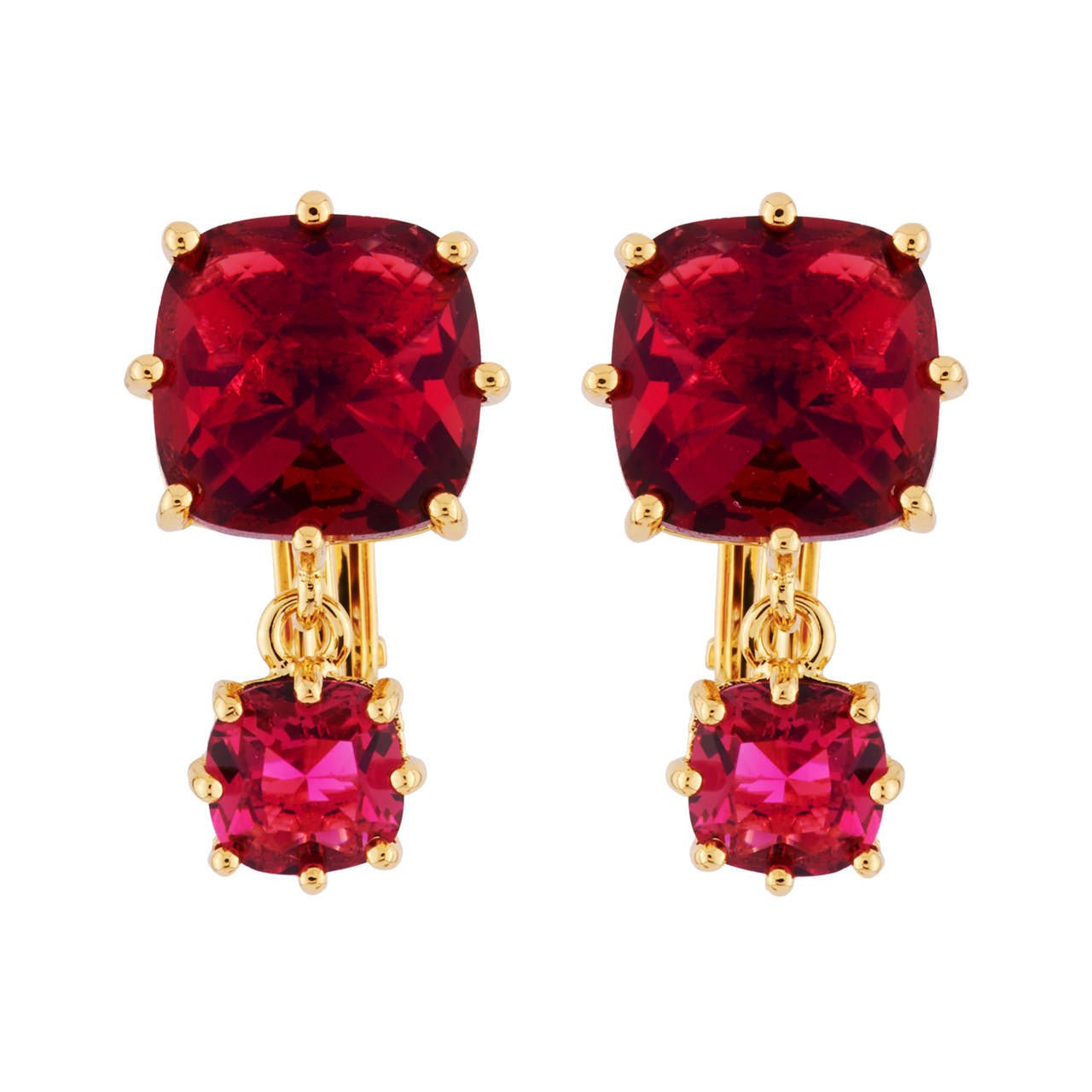 La Diamantine 2 Square Stones Grenadine Earrings | AHLD138C/2 - Les Nereides