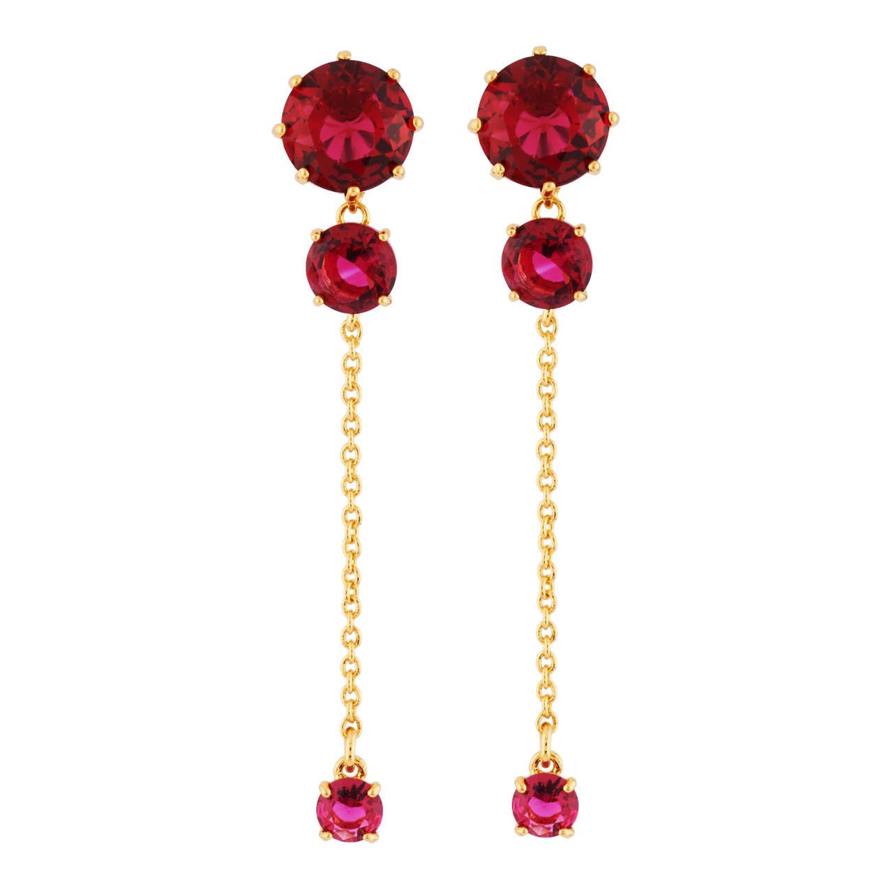 La Diamantine 3 Stones And Chain Grenadine Earrings | AHLD1412 - Les Nereides