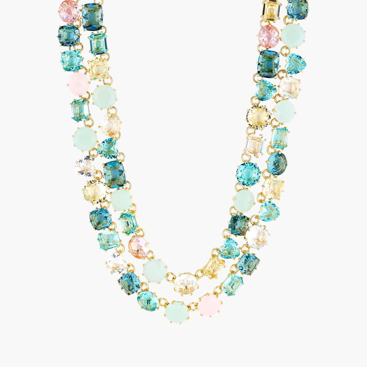 La Diamantine Acqua Azzurra Stones Luxurious 2 Row Necklace | ANLD3551 - Les Nereides