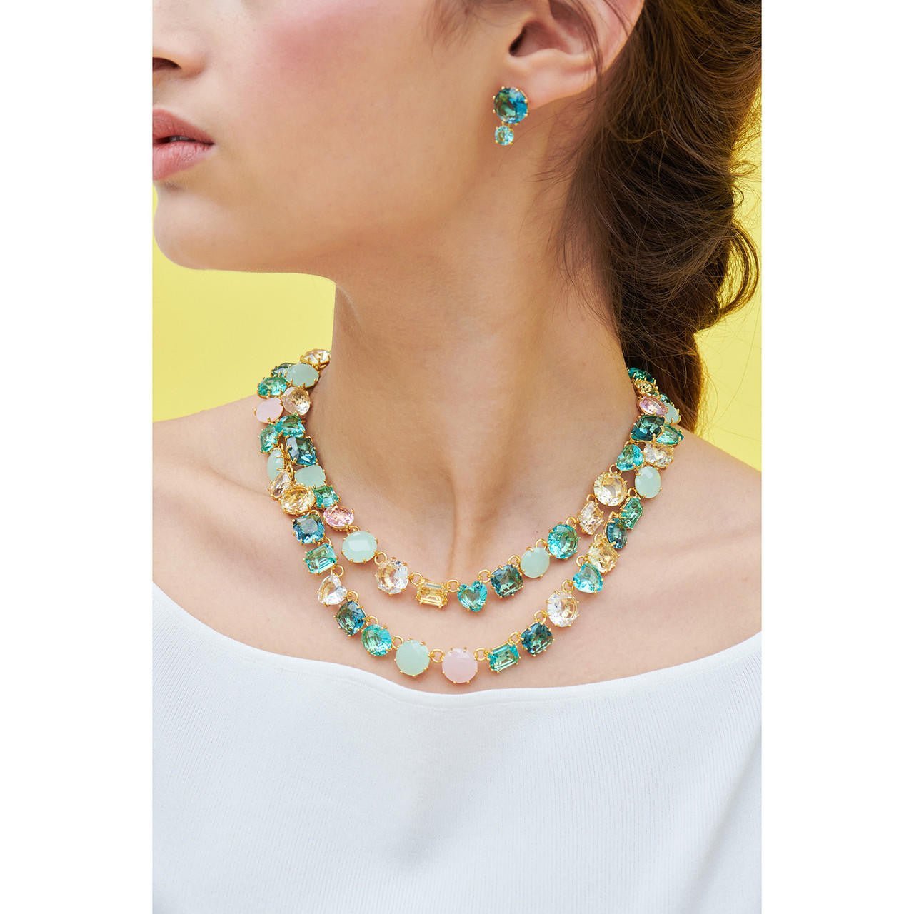 La Diamantine Acqua Azzurra Stones Luxurious 2 Row Necklace | ANLD3551 - Les Nereides