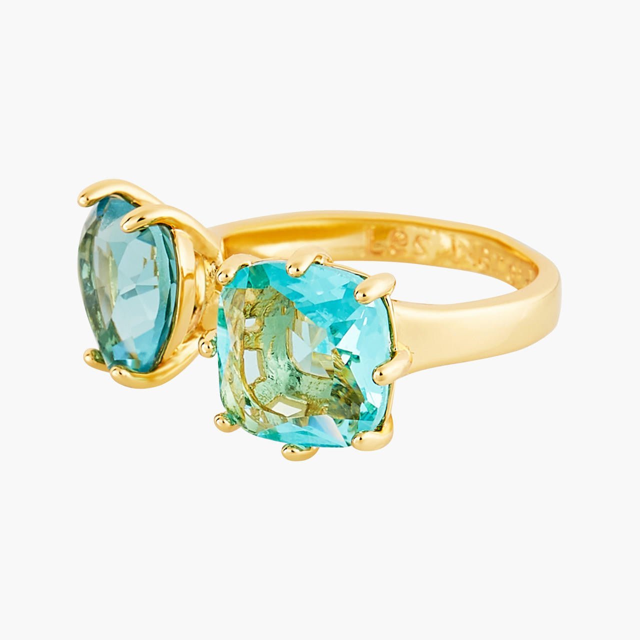 La Diamantine Acqua Azzurra You And Me Heart And Square Stone Rings | ANLD6181 - Les Nereides