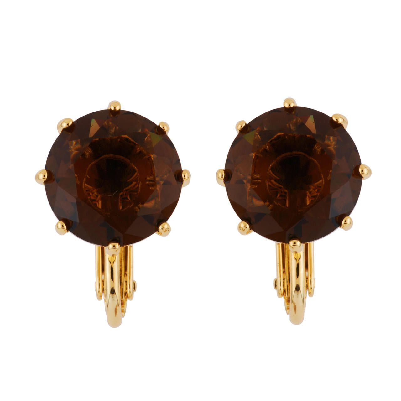 La Diamantine Round Stone Smoky Quartz Earrings | AGLD118C/2 - Les Nereides