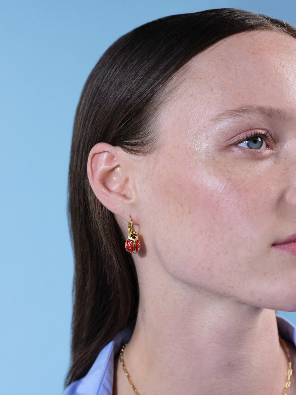Ladybird And Faceted Crystal Sleeper Earrings | ARAM1011 - Les Nereides