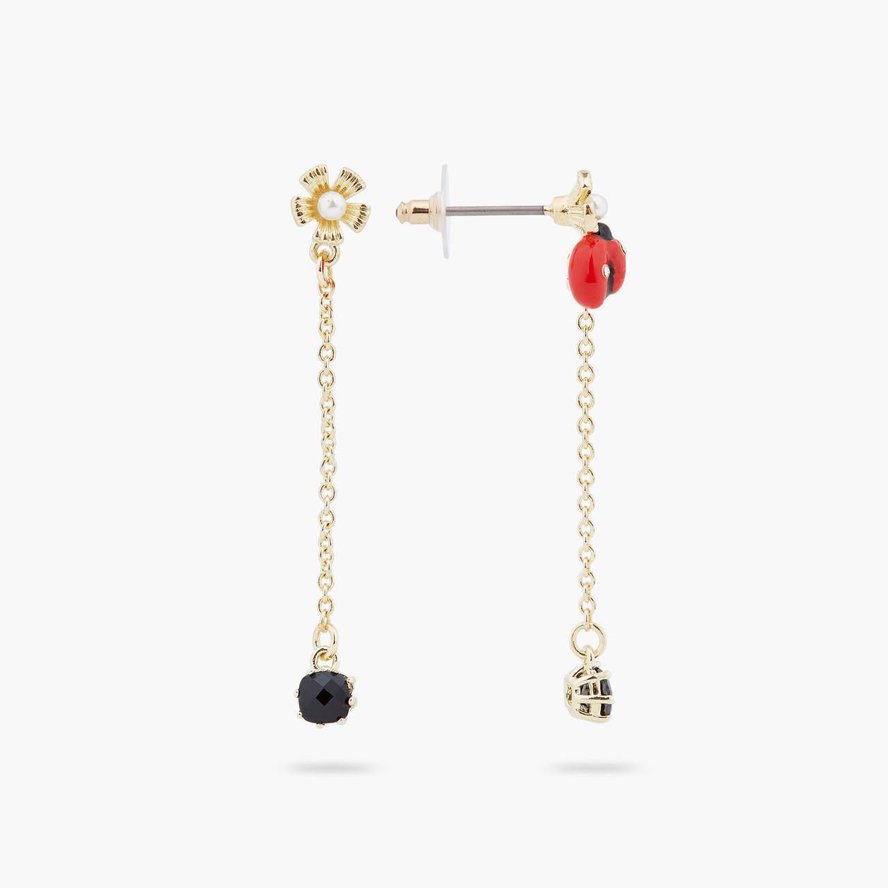 Ladybird Foraging An Anemone With Faceted Crystal Dangling Earrings | ARLP1051 - Les Nereides