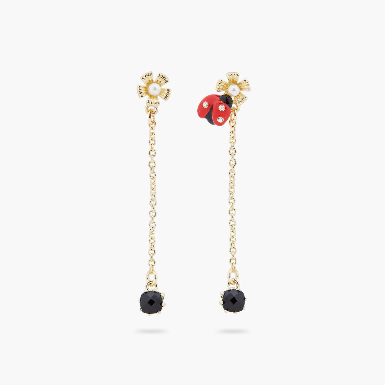 Ladybird Foraging An Anemone With Faceted Crystal Dangling Earrings | ARLP1051 - Les Nereides