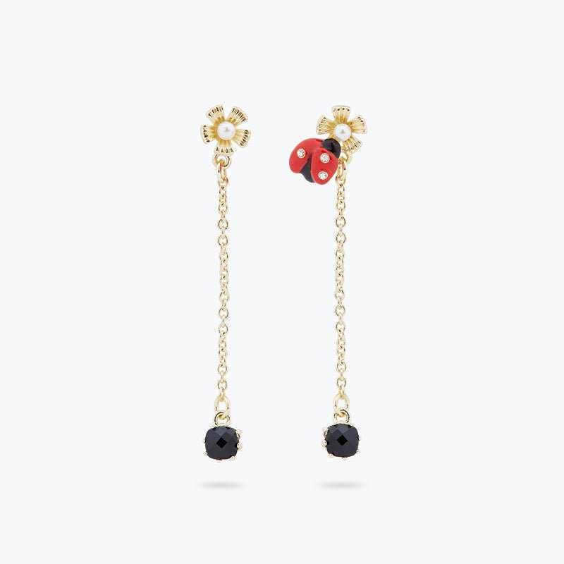 Ladybird Foraging An Anemone With Faceted CrystalDangling Earrings | ARLP1051 - Les Nereides