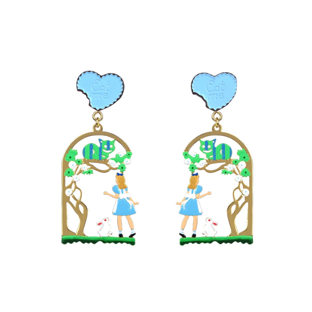 Le Tea Time D'Alice Eat Me, Alice, Rabbit And Cat Earrings | AATA1121 - Les Nereides