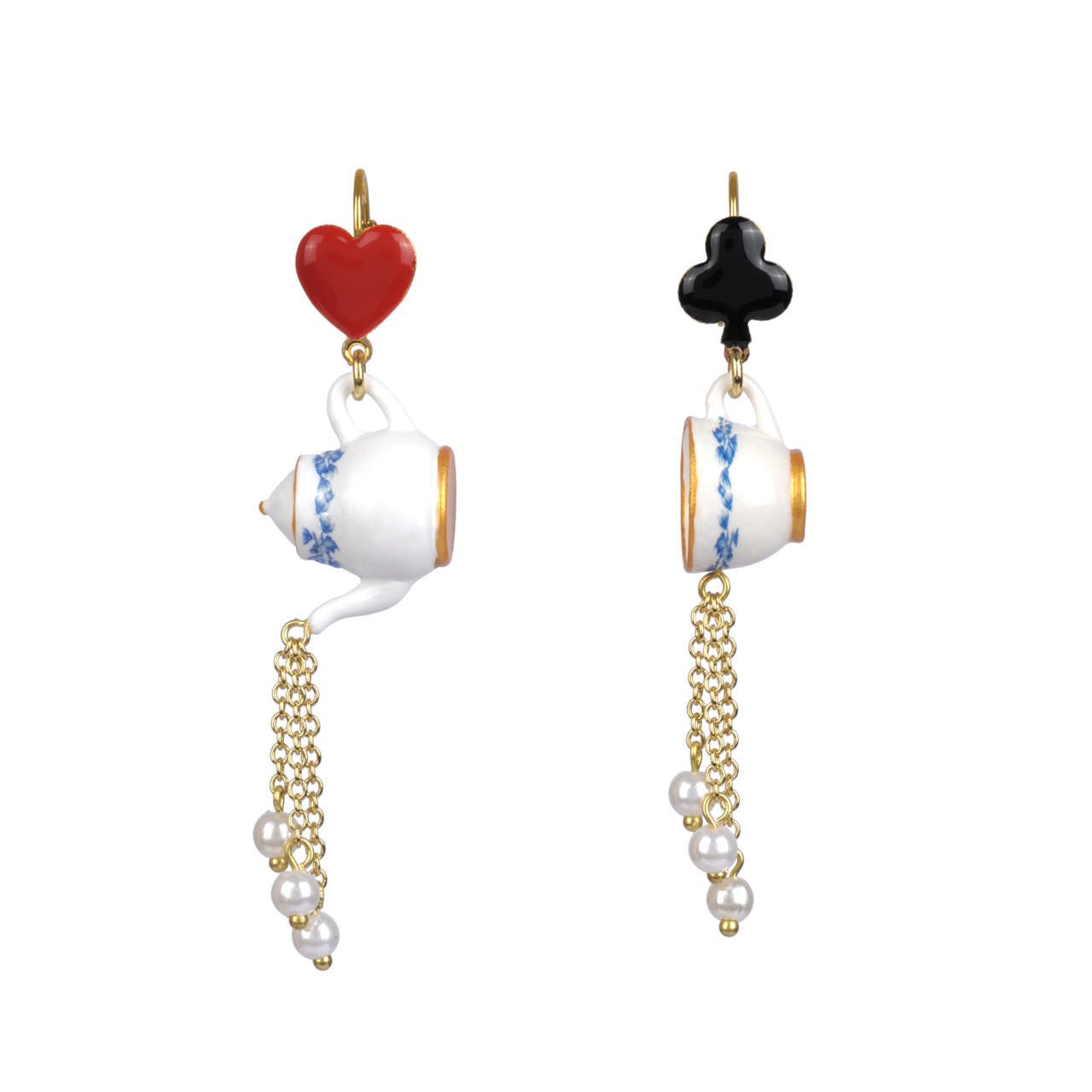 Le Tea Time D'Alice Heart, Club, Teapot And Cup Earrings | AATA1131 - Les Nereides
