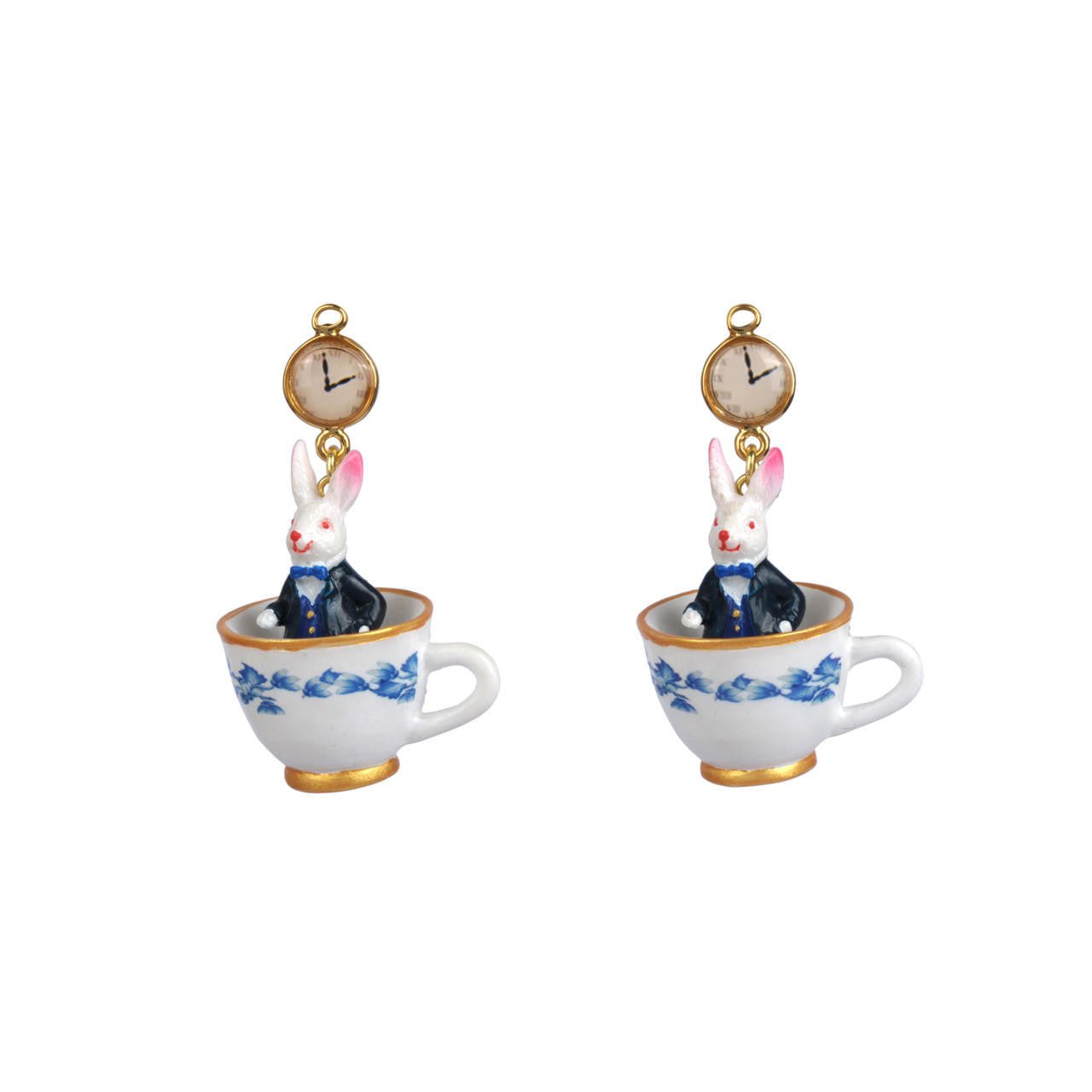 Le Tea Time D'Alice Rabbit, Clock And Cup Earrings | AATA1151 - Les Nereides