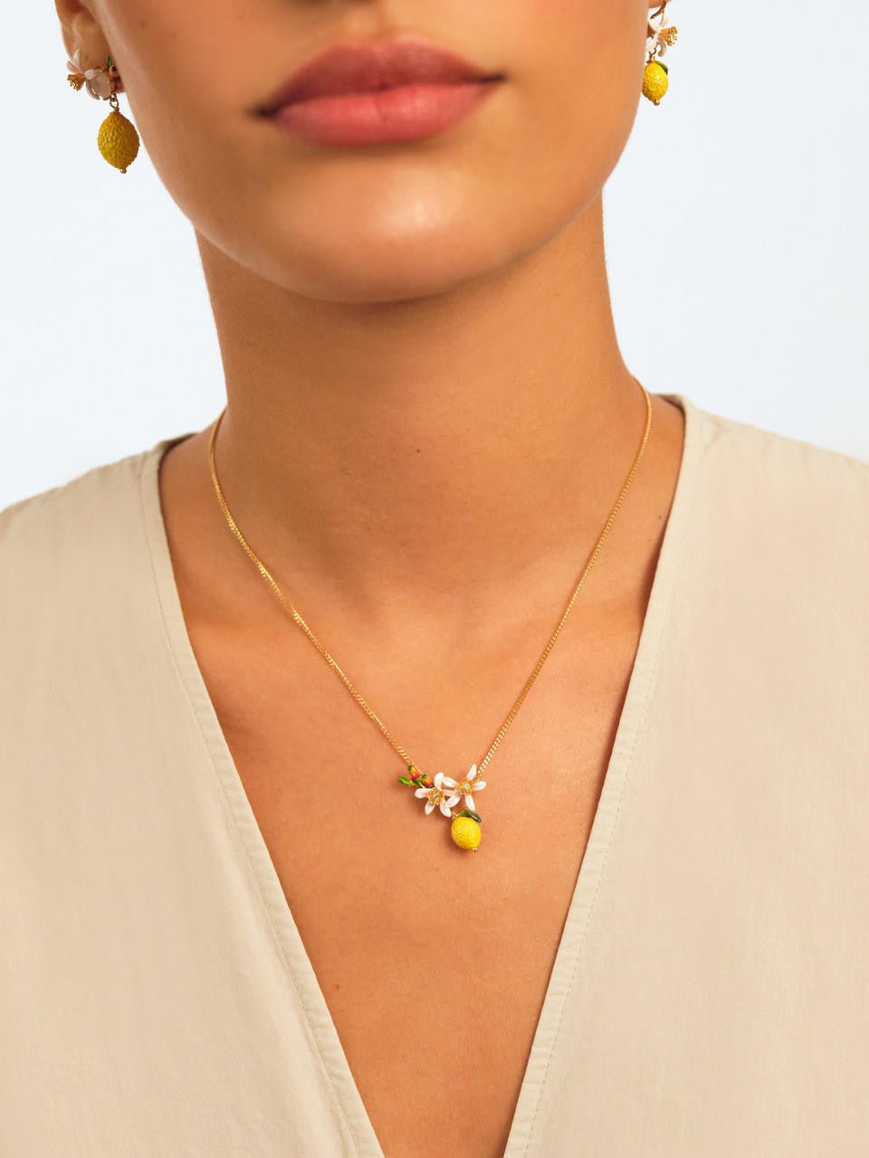 Lemon, Flower Bud And Lemon Blossom Necklace | APMI3031 - Les Nereides
