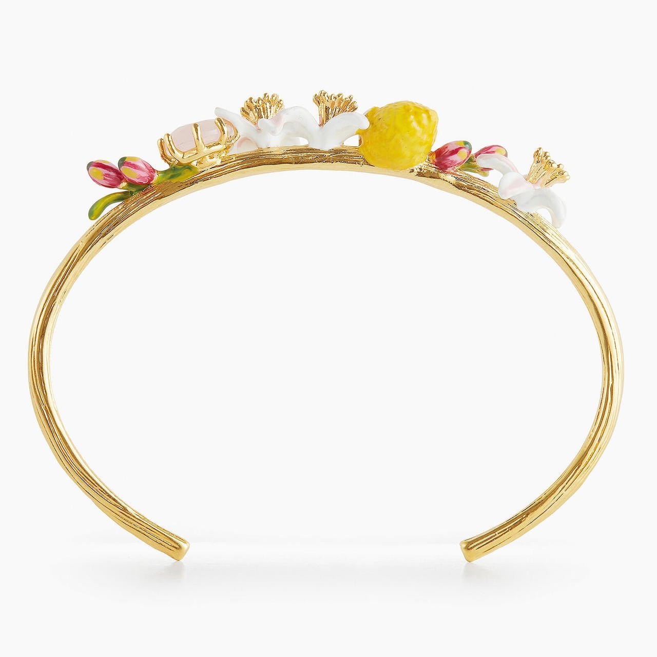 Lemon, Lemon Blossom And Pink Crystal Stone Bangle Bracelet | APMI2011 - Les Nereides