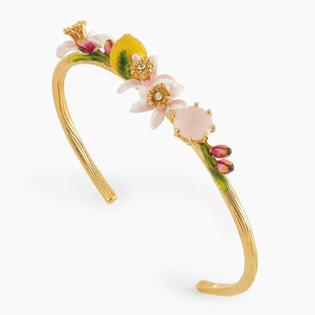 Lemon, Lemon Blossom And Pink Crystal Stone Bangle Bracelet | APMI2011 - Les Nereides