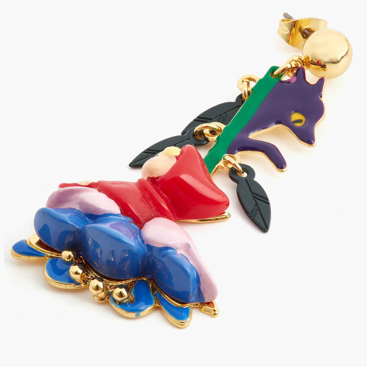 Little Red Riding Hood On A Blue Flower And The Big Bad Wolf Earrings | APBB1041 - Les Nereides