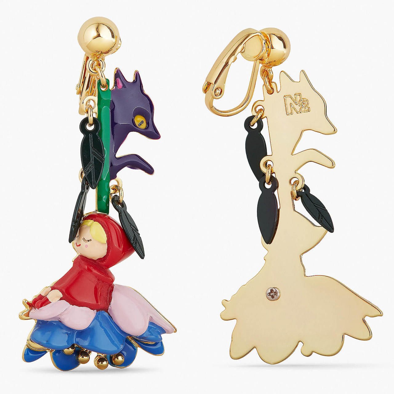 Little Red Riding Hood On A Blue Flower And The Big Bad Wolf Earrings | APBB1041 - Les Nereides