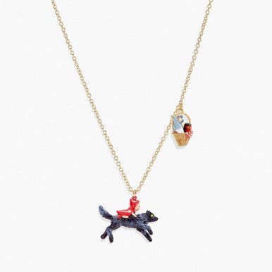 Little Red Riding Hood On Big Bad Wolf Pendant Necklace | APBB3041 - Les Nereides