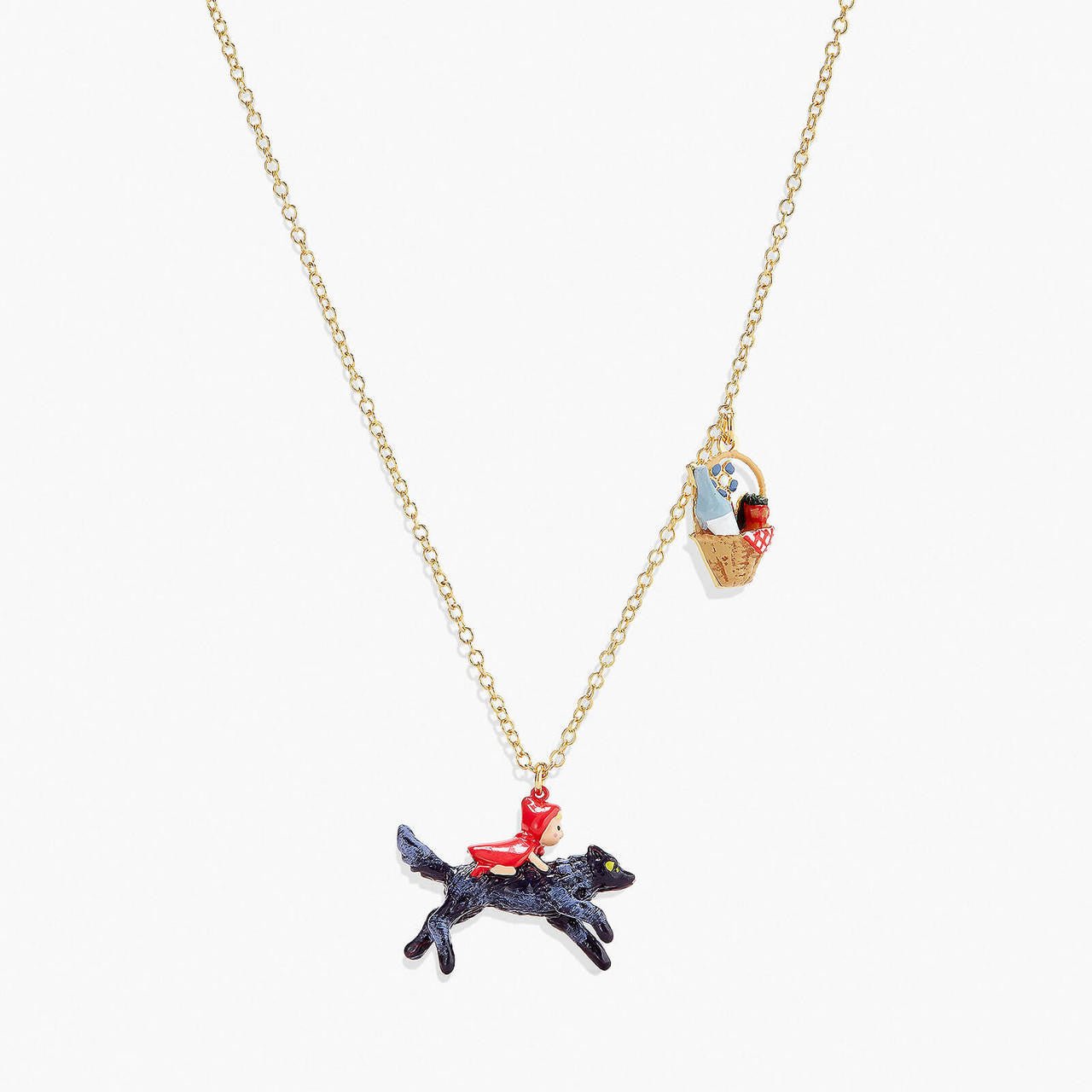 Little Red Riding Hood On Big Bad Wolf Pendant Necklace | APBB3041 - Les Nereides