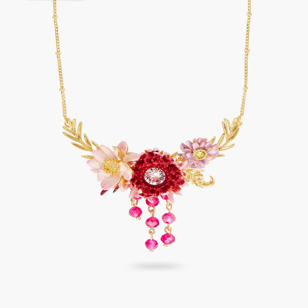 Lotus Flower And Chrysanthemum Statement Necklace | AQBI3021 - Les Nereides