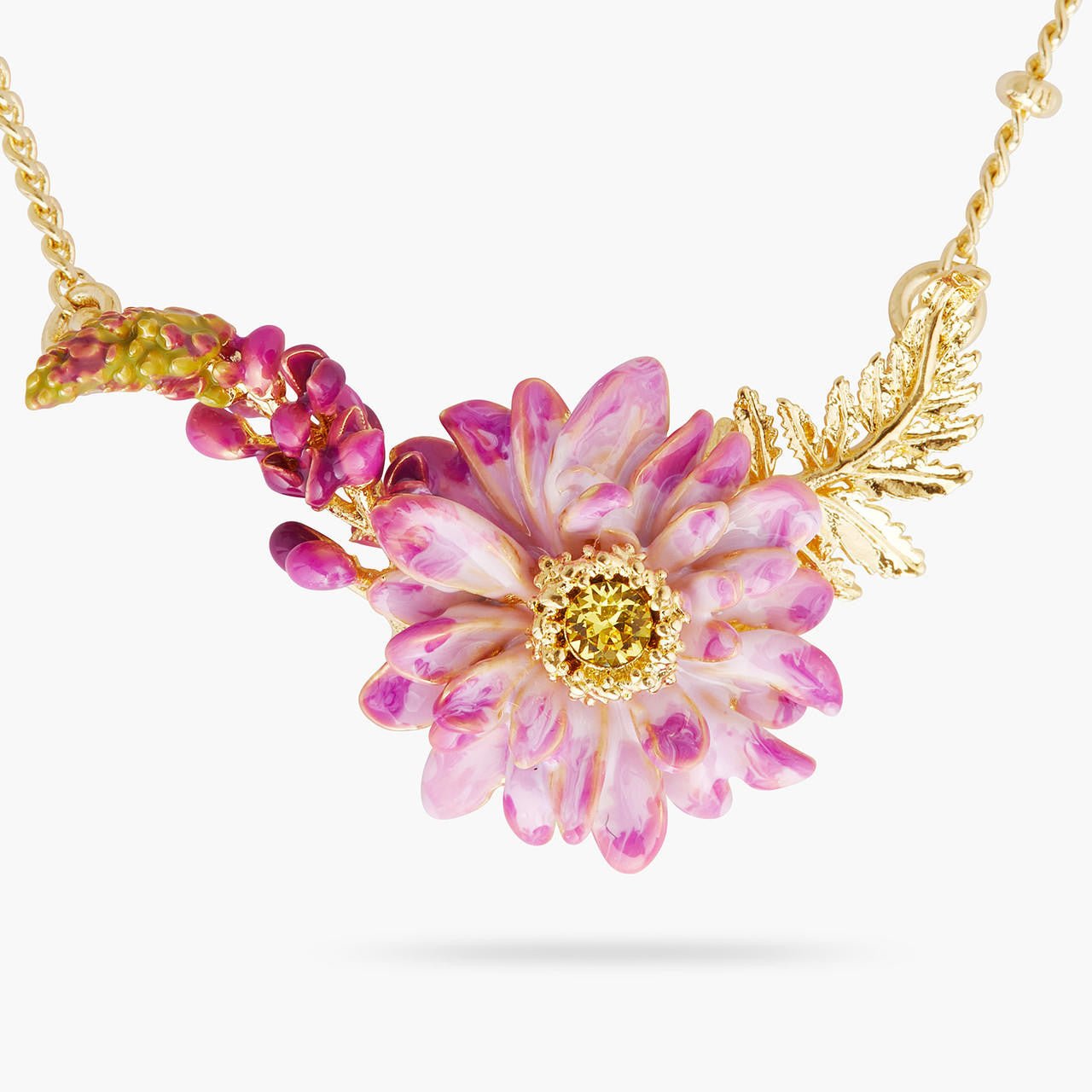 Lupine And Lotus Flower Statement Necklace | AQBI3031 - Les Nereides
