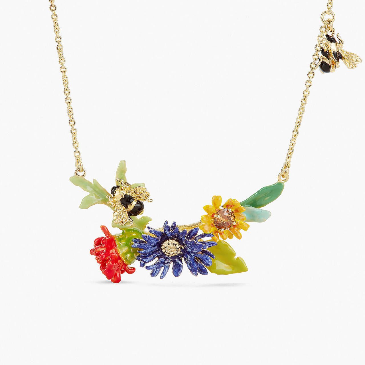 Meadow Flowers And Bee Statement Necklace | APPP3051 - Les Nereides