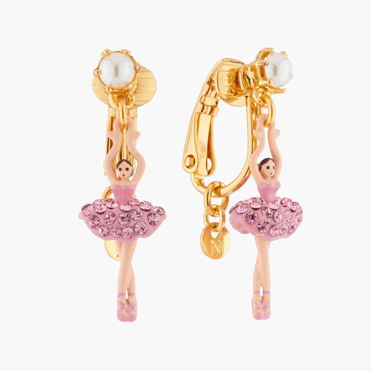 Mini Ballerina And Pink Crystals Tutu Earrings | AKMDD101C - Les Nereides