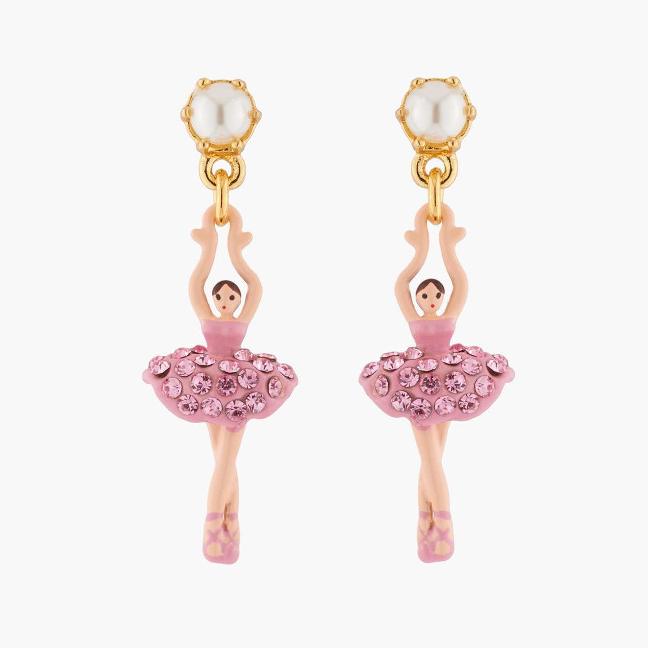 Mini Ballerina And Pink Crystals Tutu Earrings | AKMDD101C - Les Nereides