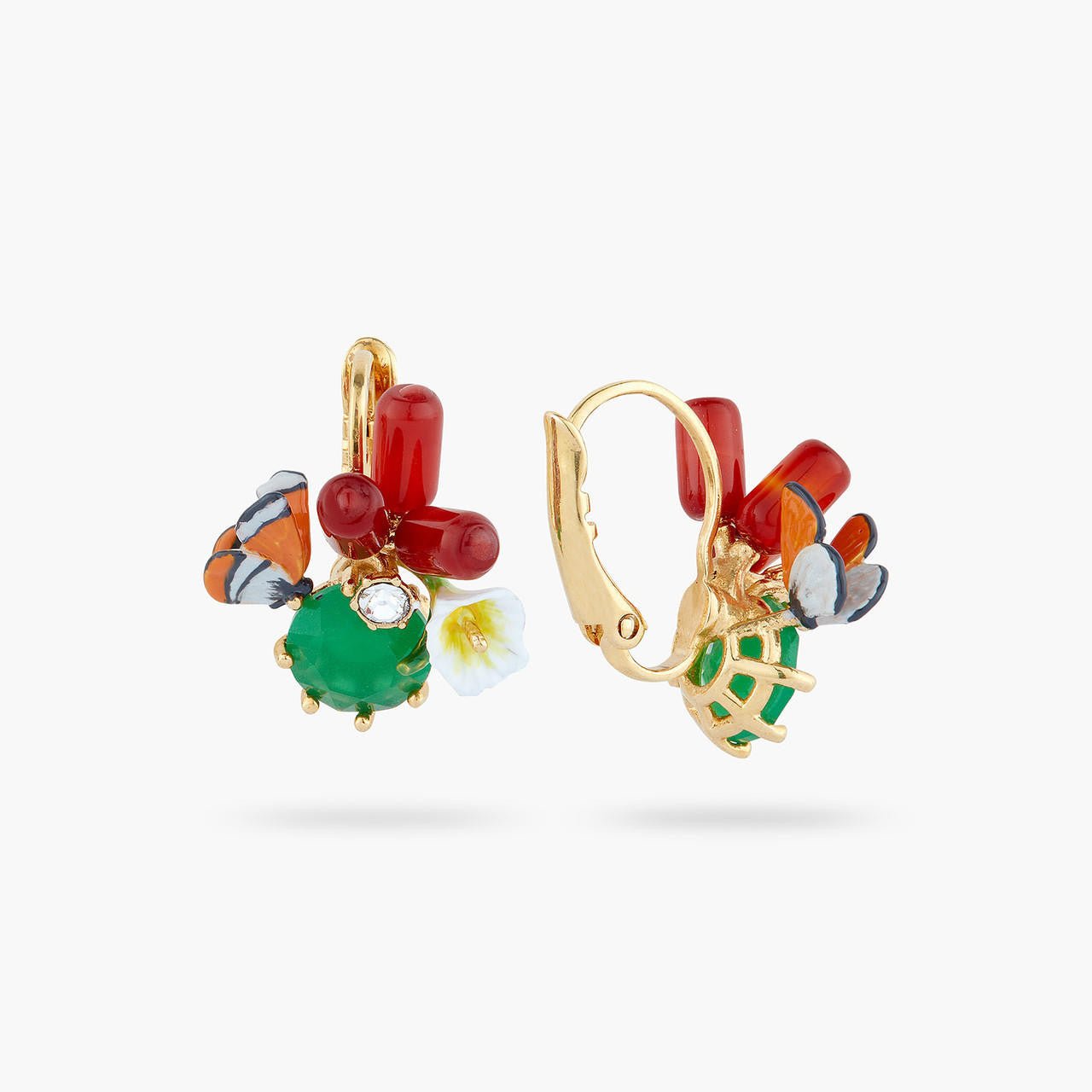 Monarch Butterfly And Green Stone Sleeper Earrings | AQJF1031 - Les Nereides