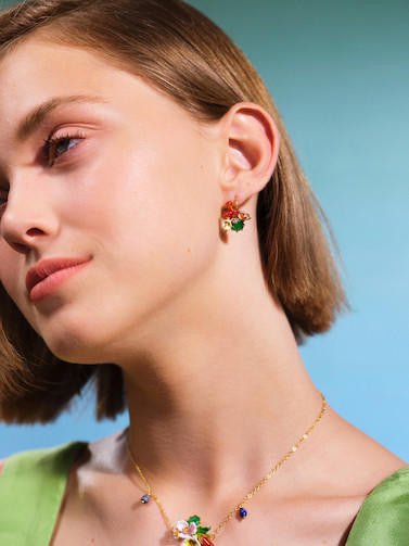 Monarch Butterfly And Green Stone Sleeper Earrings | AQJF1031 - Les Nereides