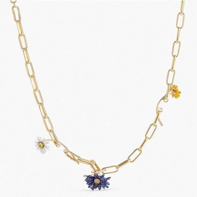 Multicolour Flowers And Thin Chain Necklace | APCP3091 - Les Nereides
