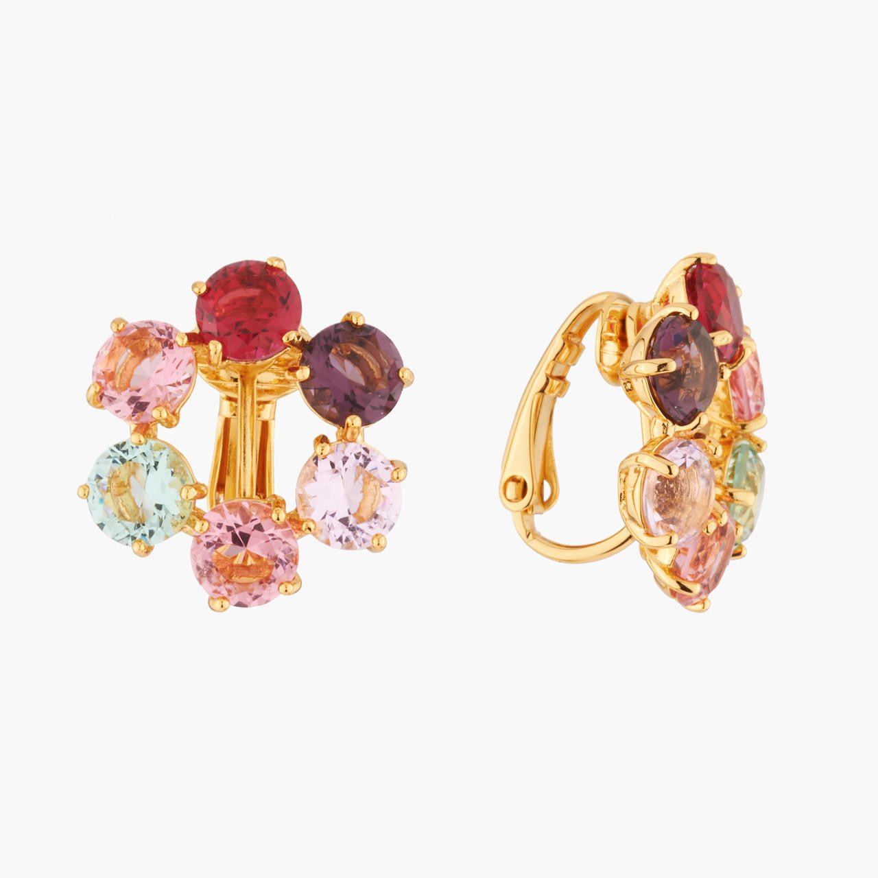 Multicoloured 6 Stones La Diamantine Creoles Earrings | AKLD142C - Les Nereides