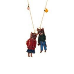 N2X Nathalie Lete Cats Wear Breton Stripe & Pink Dress W/Resin Flower Necklace | ADNL3081 - Les Nereides