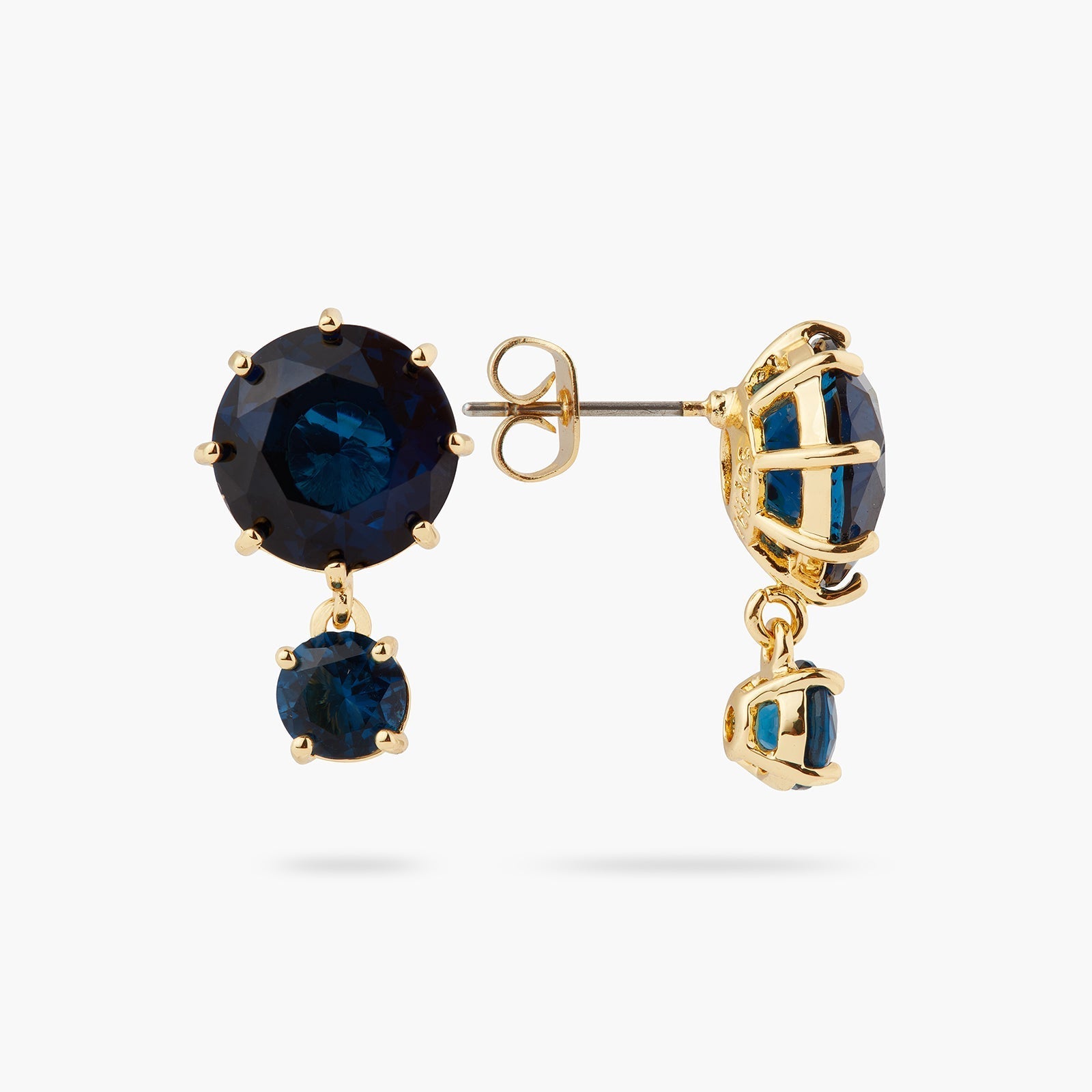 Ocean Blue Diamantine 2 Round Stone Sleeper Earrings | ASLD1261 - Les Nereides