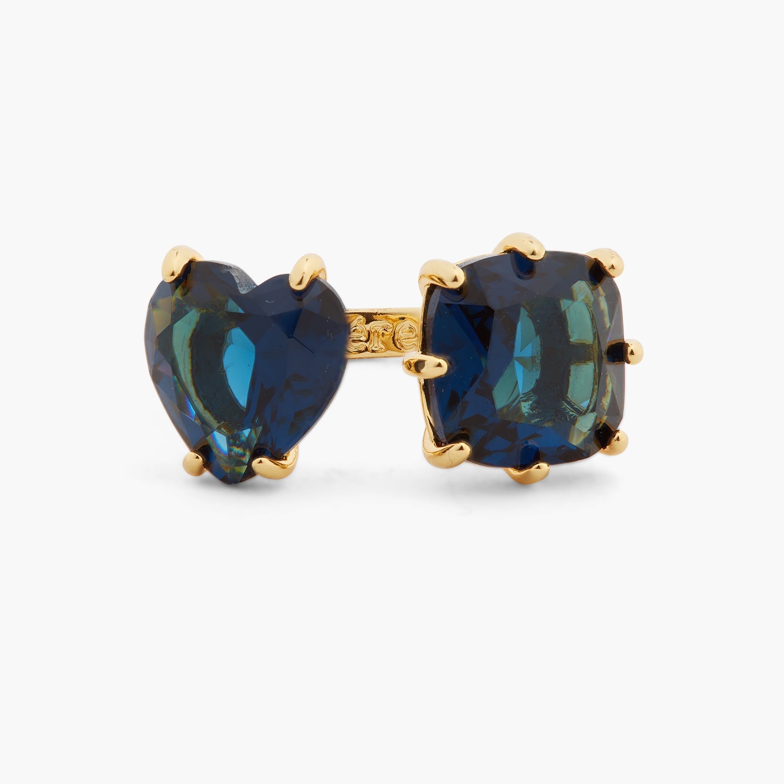 Ocean Blue Diamantine Heart And Square Stone You And Me Adjustable Ring | ASLD6181 - Les Nereides