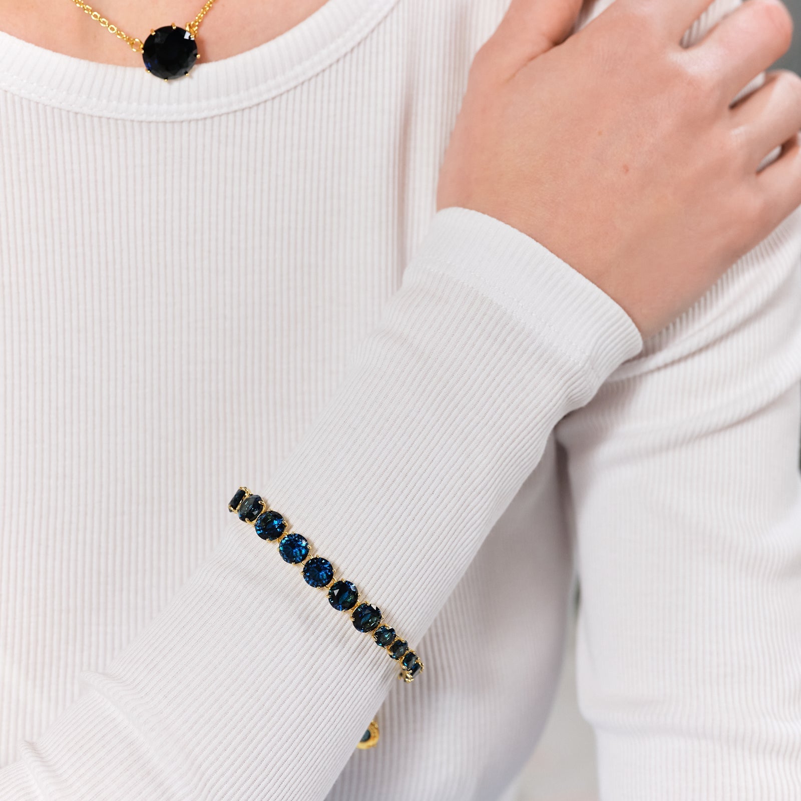 Ocean Blue Diamantine Luxurious One - Row Bracelet | ASLD2521 - Les Nereides