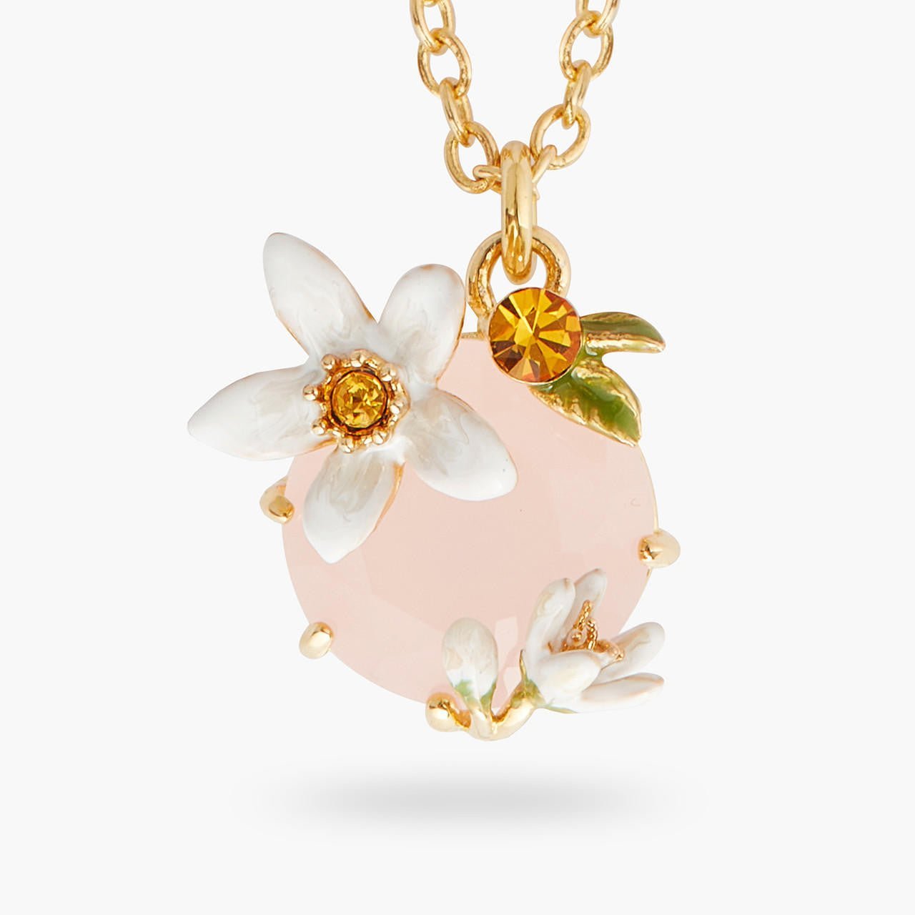 Orange Blossom And Faceted Crystal Pendant Necklace | AQNC3031 - Les Nereides