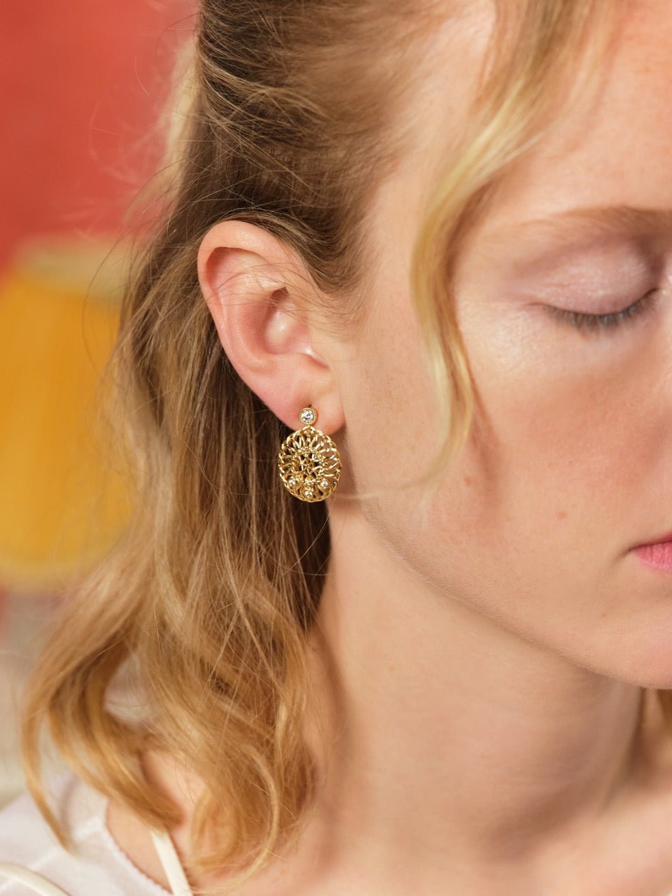 Oval interwoven wicker and crystal earrings | ASVA1041 - Les Nereides