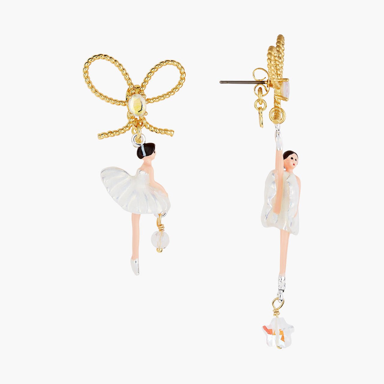 Pas de Deux Aurora Baurealis Asymmetrical Earrings With Bow | AODD1081 - Les Nereides