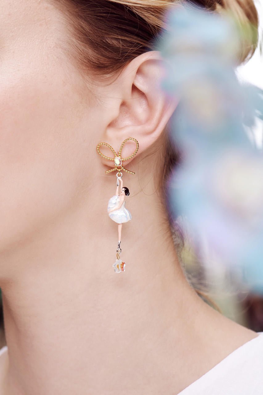 Pas de Deux Aurora Baurealis Asymmetrical Earrings With Bow | AODD1081 - Les Nereides