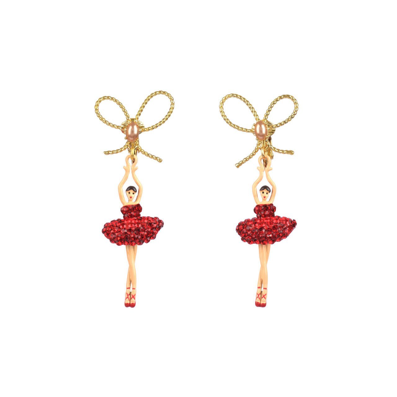 Pas de Deux Lux Ballerina W/Knot Red Earrings | AADDL108C/1 - Les Nereides