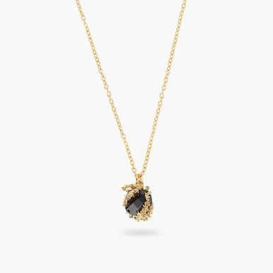 Patchouli Flower And Black Faceted Crystal Pendant Necklace | AQNC3051 - Les Nereides