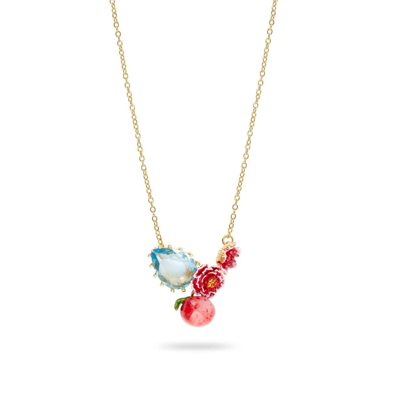 Pear Cut Blue Stone And Peach Blossom Necklace | AQVT3061 - Les Nereides
