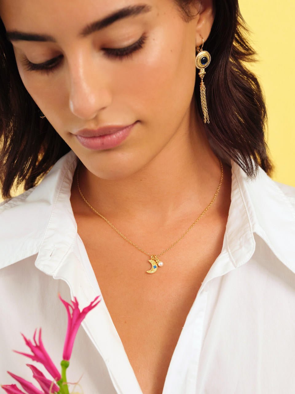 Pearl And Moon Necklace | APJS3071 - Les Nereides