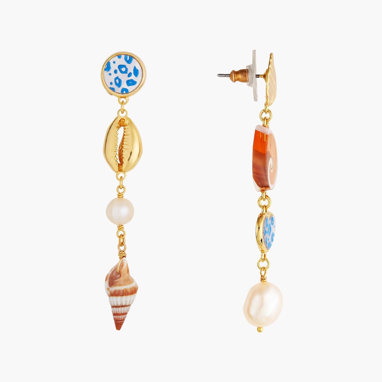 Pearls, Mother Of Pearl And Seashells Pendant Post Earrings | AOGL1091 - Les Nereides