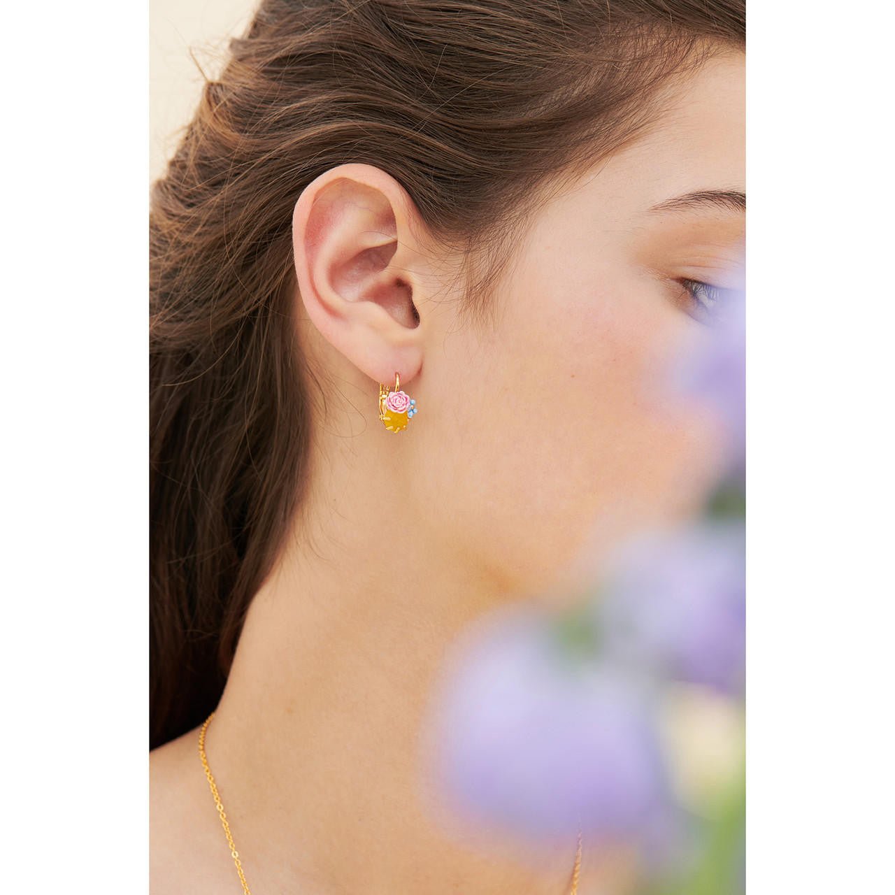 Peony And Faceted Crystal Earrings | ANLA1021 - Les Nereides
